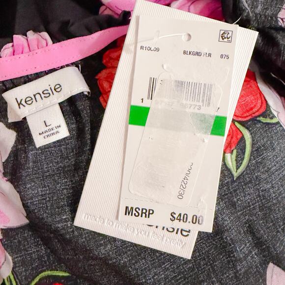 Kensie Floral Sleeveless Tie Front Sleep Cami Top Coquette Black Pink Size L NWT - Picture 6 of 6